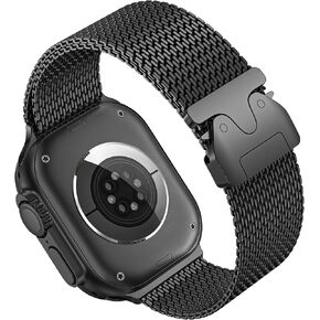 Milanese Mesh Loop Compatible with Apple Watch Band Ultra 2/Ultra 49mm 46mm 45mm 44mm Men Women, Designer Parachute-Style Metal Buckle Adjustable Strap for iWatch SE Series 10/9/8/7/6/5/4