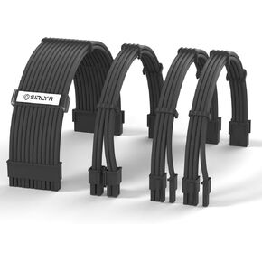 ملحق كابل Sirlyr PSU، كابل إمداد طاقة مخصص للكمبيوتر الشخصي مسبقًا، 1 × 24 دبوس ATX / 1 × 8 (4+4) دبوس EPS/أطول 2X 8 (6+2) دبوس Pcie مطلي بالذهب، أكمام من النايلون باللون الأسود، 4 مجموعات in Kuwait