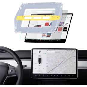 for 2020-2024 Tesla Model Y (Matte) 15 Inch Tempered Glass Screen Protector with Automatic Alignment Frame Easy to Install Foils Center Control Touchscreen Accessories Protective Film 9H