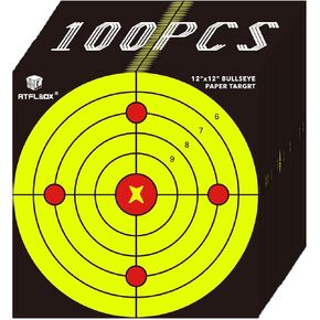 Atflbox Bullseye Paper Shooting Target for The Range, 12x12 Inch High Visibility Target Paper for Indoor and Outdoor Shooting Practice, Suitable for Handgun, Pistol, Rifle, Pellet