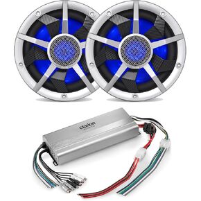 Clarion Marine (2) RGB LED CM2513WL 10-inch Marine Subwoofer 250W RMS Power handling Dual 2 ohm and XC2510 Amplifier Bundle