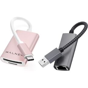 WALNEW USB 3.0 Ethernet Adapter & USB C Micro SD Card Reader Bundle