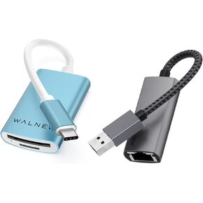 WALNEW USB 3.0 Ethernet Adapter & USB C Micro SD Card Reader Bundle