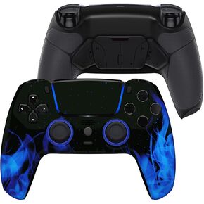 eXtremeRate Luna Redesigned Blue Flame Front Shell Touchpad Compatible with ps5 Controller BDM-010 BDM-020 BDM-030, Rubberized Grip 4 Back Buttons RISE4 Remap Kit for PS5 Controller BDM 010 BDM 020