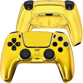 eXtremeRate Luna Redesigned Chrome Gold Front Shell Touchpad Compatible with ps5 Controller BDM-010 020 030 040 050, Programable 4 Back Buttons RISE4 Remap Kit for PS5 Controller BDM-010 BDM-020