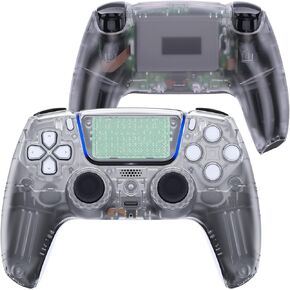eXtremeRate Luna Redesigned Front Shell Touchpad Compatible with ps5 Controller BDM-010 020 030 040 050, Replacement Bottom Shell Back Cover Compatible with ps5 Controller - Clear