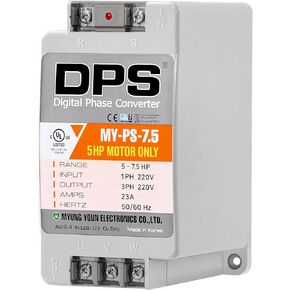DPS Sinlge Phase to 3 Phase Converter, 7.5HP, 23A, Input/Output 200V - 240V My-PS-7.5 Model Used for 5HP(3.7kW) 15A Motor, DPS Must Be Used for 1 Motor Only, UL-Listed