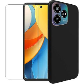 Case for ZTE Blade V60 Design + Glass Screen Protector Tempered Film - Transparent Silicone Soft Flexible Bumper Shockproof TPU Protective Cover Shell (Black)