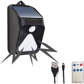 Solar Outdoor Motion Sensor Alarm 100db Loud Siren Lamp Noise Maker 3Working Modes Strobe Light with Remote,Say Goodbye to The Unwanted Explorers (Black)