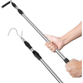 6.5 Ft Truck Cargo Grabber Bed Reach Tool,Expandable Heavy Duty Stainless Steel Truck Telescoping Pull Pole with Two Hooks for Pickup Truck SUV Boat Accessories