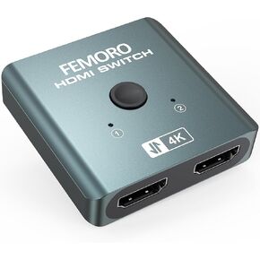 HDMI Switch 2 in 1 Out, 4K@60Hz Ultra HD Signal Switcher, Two Computer One Monitor Splitter Support HDR 3D for Game Console PS5/PS4 Xbox Roku Fire TV Stick PC Laptop, Aluminum Uni-directional Selector