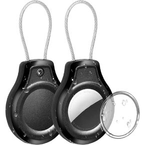 YXLILI 2 Pack IP67 Waterproof AirTag Keychain Holder Case with Wire Cable,Anti-Scratch&Dustproof GPS Cover,for Luggage, Backpack, Keys, Bike and Dogs