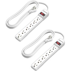 DEWENWILS 2-Pack 6-Outlet Power Strip Surge Protector, 6Ft Long Extension Cord, UL Listed, Low Profile Flat Plug, 15 Amp Circuit Breaker, 500 Joules, Wall Mount, Black