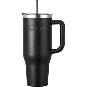 VEVOR 40 oz Insulated Water Bottle, Stainless Steel Sports Coffee Cup with Lid, Handheld Travel Coffee Mug Double Walled, Camping Hydration Flask Leakproof, for Indoor/Outdoor School, Work, Black