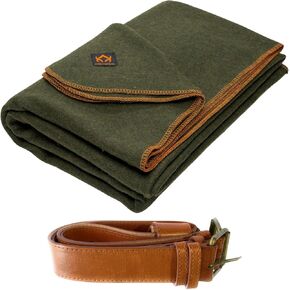 Arcturus Olive Green Wool Blanket and Carry Straps Bundle