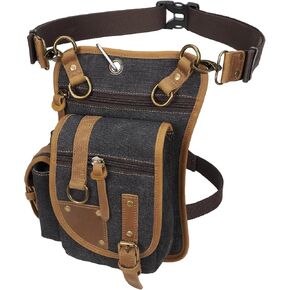Canvas Drop Leg Bag Tactical Thigh Outdoor Waist Pack for Men Women Military Cycling Multi-Pocket Waist Fanny Pouch Daypack (C116-Black)