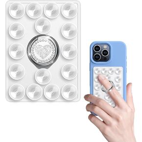 Silicone Suction Cup Phone Case Adhesive Mount with Love-Heart Ring Holder, Hands-Free Strong Sticky Phone Grip for iPhone and Android, Phone Accessories for TikTok Selfies and Videos, Pink