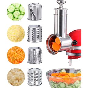 Stainless Steel Slicer Shredder Attachment for KitchenAid Mixers, Large Salad Maker,Cheese Grater Accessories with 4 Thick Blades,Dishwasher Safe