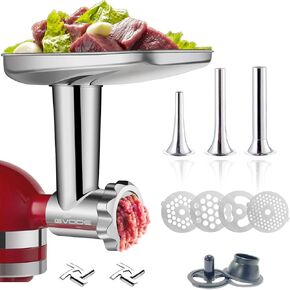 Stainless Steel Meat Grinder Attachment for KitchenAid Stand Mixer,Meat Grinder for KitchenAid Mixer Includes 3 Sausage Stuffer Dishwasher Safe Attachment by Gvode