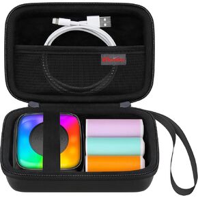 Elonbo Carrying Case for Lebt Mini Sticker Pocket Printer, Label Printer Portable Thermal Printer Travel Bag, Label Maker Machine Storage Holder, Mesh Pocket Fits Label Paper Rolls Tape, Dark Pink