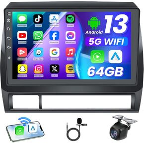 Car Radio Stereo for Toyota Tacoma 2005-2015: [4-core+2G+64G] 9 inch 1280 * 800 Touch Screen - 5GWiFi Wireless Carplay & Android Auto HD Backup Camera GPS SWC FM MIC