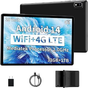 2025 10 بوصة قرص الهاتف 4G LTE Cellular Tablets Android 14 Tablet مع فتحة بطاقة SIM مقفلة 10 جيجابايت+32 جيجابايت مع حالة وقائية مع GPS 2.0GHz كاميرا 8 ميجابكسل و 1 تيرابايت TF قابلة للتوسيع