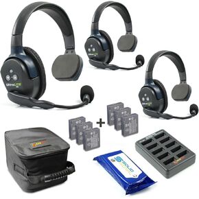 EARTEC UL3S ULTRALITE Full Duplex Wireless Headset الاتصالات لثلاثة مستخدمين - 3 سماعات أذن واحدة مع ثلاث بطاريات (3) وحزمة مناديل التنظيف الصلبة.
