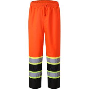 JKSafety Hi-Vis Rain Pants for Men Women Waterproof 3M Scotchlite Reflective Safety Rain Trousers Water-Resistance HV Gears for Farming Fishing Sports Works Inner Mesh Lining (114-Black L)