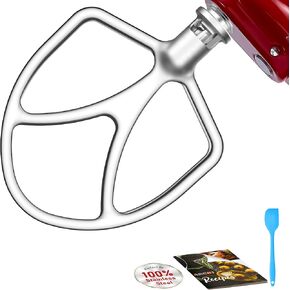 Premium Polished Stainless Steel 6qt Smooth Flat Beater Perfectly Fits KitchenAid 5-6qt Bowl-Lift Mixers, Uncoated Paddle Attachments Anti-Oxidation, Dishwasher Safe,Mixing Paddle, Spatula&Recipes