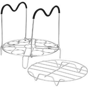 Steamer Cooling Rack Trivet Accessory Set, Include 9-holes Egg Steamer Cooking Rack with Heat Resistant Silicon Handles & Compatible for 6, 8 Quart Pressure Cooker Trivet, Instant Pot Accessories