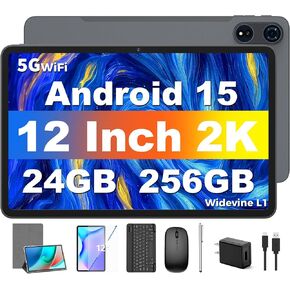 جهاز لوحي 12 بوصة Android 14 Tablets ، 24 جيجا بايت （8+16） RAM+256 تخزين (امتد إلى 1 تيرابايت) ، جهاز الكمبيوتر اللوحي Android مع لوحة المفاتيح ، أوكتا ، شاشة 2K 2000 × 1200 ، كاميرا مزدوجة 16 ميجابكسل ، 8000 مللي أمبير ، 5G WIFI ، GPS ، Bluetooth 5.0 （Pi