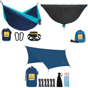 Wise Owl Outfitters Camping Hammock with Rain Fly Tarp and Bug Net - Single Hammock - Waterproof Camping Accessories & Backpacking Gear, Camping Gear Must Haves - Blue