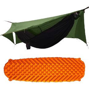 Camping Hammock Tent with Net and Rain Fly with Hammock Sleeping Pad, Ultralight Portable Double-Layer Hammock with Ridge Rope for Camping, Hiking and Backpacking