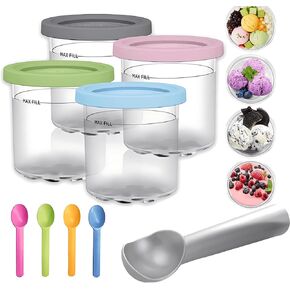Ninja Creami Pints, for Ninja Cream Pints, 24oz Compatible with NC500/NC501 Series Creami Ice Cream Makers, 4 Pack- Dishwasher Safe, BPA-Free, Leak-Proof (24oz-Pink, Yellow, Blue, Green)