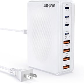 200W GaN III 8-Ports USB C Fast Charger, Type C Block, QC4.0 Fast Phone Charging Station Hub PD 65W Laptop Charger Power Adapter for iPad/Air/Pro iPhone 16/15 MacBook Pro/Air, Dell, Steam Deck