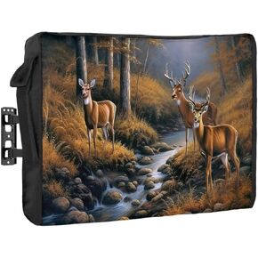 Outdoor TV Cover Waterproof and Weatherproof, Deers Stream Grass in Forest Pattern Outside TV Cover for 52 to 55 inch LCD LED, Shield TV Display Screen Protector