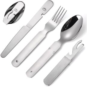 Camping Silverware Silver Picnic Plates and Utensils Set for 4 Portable Tableware Stainless Steel Flatware 20 Pieces With Organizer Bag Reusable Durable