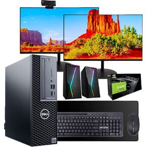 Dell Precision Workstation PC | NVIDIA P620 GPU - Design & Editing | Intel i5-9500 | Windows 11 Pro | 32GB RAM 500 NVME + 2TB SSD | 24" New Dual LCDs | RGB Speakers + Webcam | WiFi 6 + BT (Renewed)