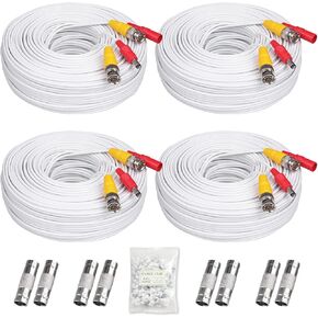 4x200ft BNC Cable All-in-One Siamese Video and Power Security Camera Cable Extension Wire Cord with 2 Female Connectors for All Max 5MP HD CCTV DVR Surveillance System, 200ft 4pack Cable, Black