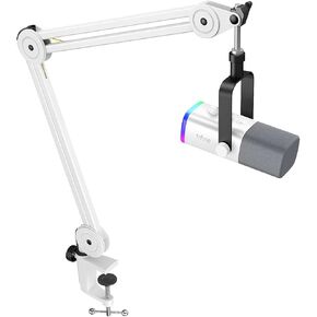 FIFINE XLR Gaming Microphone Pack with Metal Mic Stand, RGB Mic with Gain Knob,Mic Mute,Monitoring Jack, Boom Arm Bundle with Adjustable Range,5/8" Screw for Streaming Podcast Recording (AM8W+BM63W)