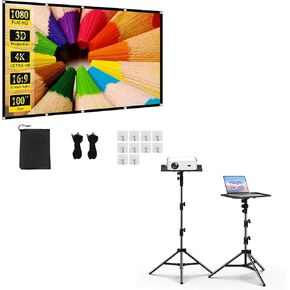 Projector Screen TOWOND 100 inch, Projector Stand Tripod Projector Mount,Portable Laptop Tripod Stand Adjustable Height 24 to 68 Inch