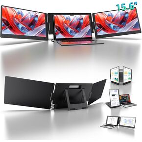 KYY 15.6" Laptop Screen Extender, 1080P FHD IPS Portable Monitor, One Cable USB-C Triple Monitor, Dual Travel Screen for 12"-17'' Laptops, 360° Rotation & Kickstand，X90D