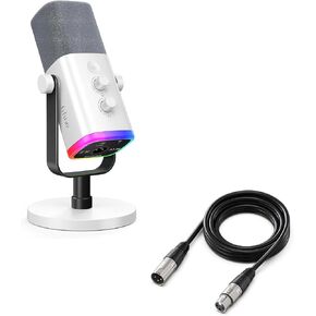 FIFINE PC Gaming Microphone Bundle with XLR Cable, Computer USB RGB Mic for Streaming,Microphone Audio Cable Set,XLR Male to Female Cord,Compatible with XLR Microphone for Recording Podcast(AM8W+L9)