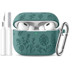 Hamile for AirPods Pro 2nd Generation Case with Cleaner Kit & Keychain, Cute Flower Engraved Soft Silicone Protective AirPods Pro Case Cover for Apple AirPods Pro Case 2nd/1st Generation, Light Pink