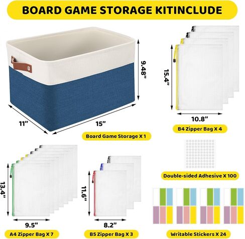 Board Game Storage Kit,Board Game Organizers and Storage Includes 14pcs Zipper Bags with DIY Stickers and Double-Sided Adhesive Dots,Board Game Bags for Puzzle Games Files Home Office（Grey） in Saudi Arabia