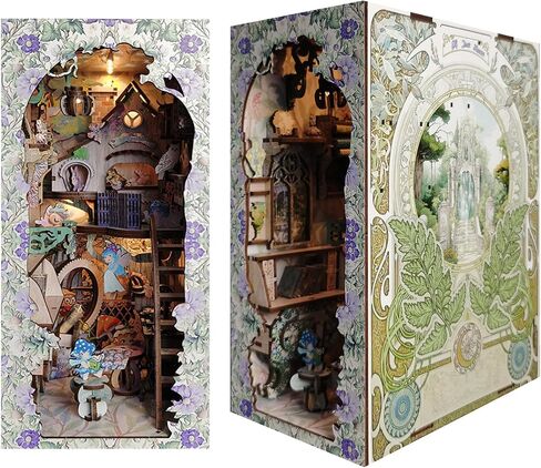 Book Nook Kit for Adults, 3D Wooden Puzzle DIY Miniature House Kit for Bookshelf Insert Decoration, DIY Dollhouse Bookend Tiny House for led (Shadow Moon Magic) in Saudi Arabia