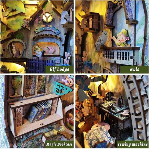 Book Nook Kit for Adults, 3D Wooden Puzzle DIY Miniature House Kit for Bookshelf Insert Decoration, DIY Dollhouse Bookend Tiny House for led (Shadow Moon Magic) in Saudi Arabia