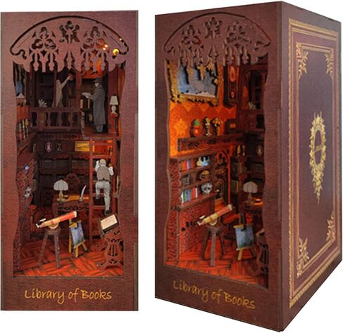 Book Nook Kit for Adults, 3D Wooden Puzzle DIY Miniature House Kit for Bookshelf Insert Decoration, DIY Dollhouse Bookend Tiny House for led (Shadow Moon Magic) in Saudi Arabia