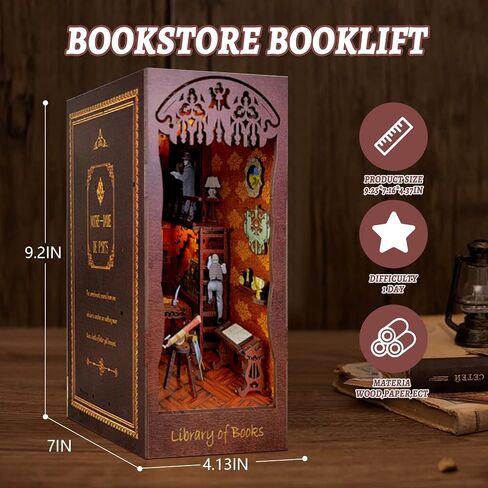 Book Nook Kit for Adults, 3D Wooden Puzzle DIY Miniature House Kit for Bookshelf Insert Decoration, DIY Dollhouse Bookend Tiny House for led (Shadow Moon Magic) in Saudi Arabia