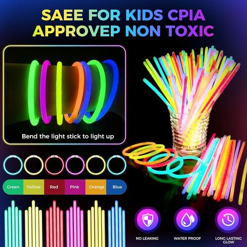 Glow in the Dark Party Favors for Adults Kids, Glow Party Supplies & Favors, 27 Rave Accessories, 56 LED Light Up Toys Bulk, 100 Glow Sticks Bulk Party Pack, Neon Party Supplies & Decorations in Saudi Arabia